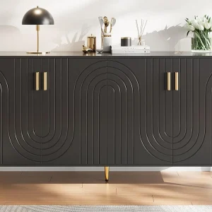 Modern dressoir - 4 deuren met golvenpatroon - MDF - Zwart