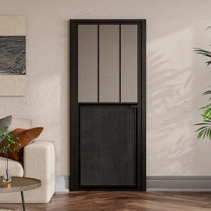 Omkeerbare deur met werkplaatsstijl van aluminium, mdf en gehard glas - H204 x B93 cm - ERMELO