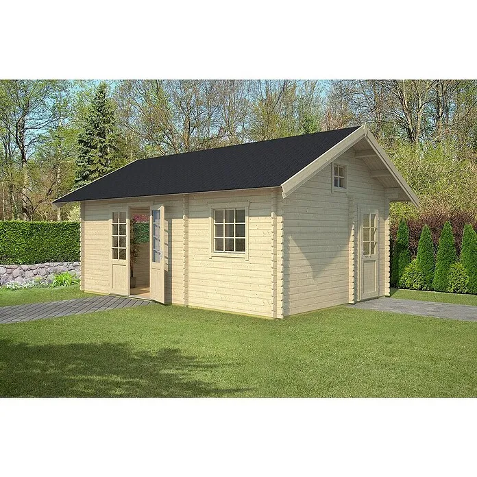 Outdoor Life Products Blokhut SET Caroline - 490 x 681 x 331 cm, Onbehandeld, Vuren, Dakkleur: Rood