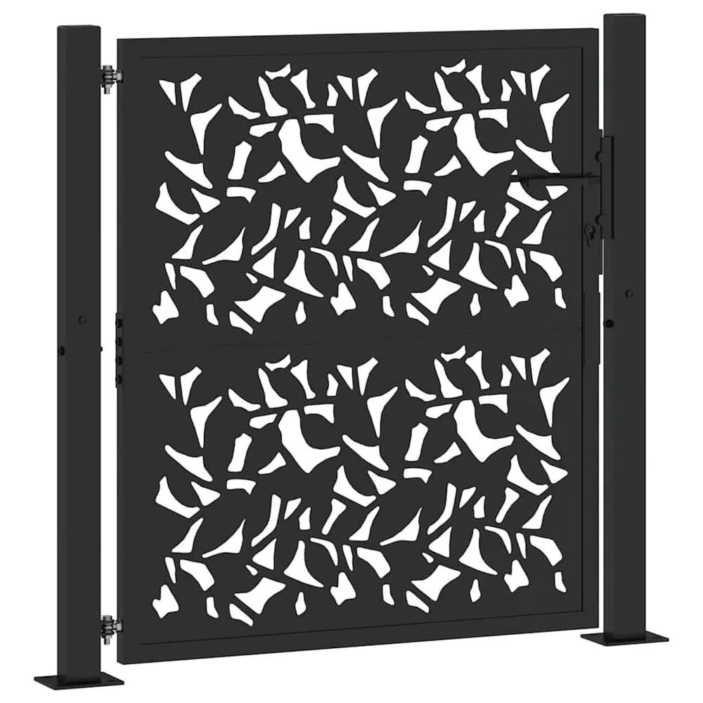 Poort met bladontwerp 105x106 cm staal zwart