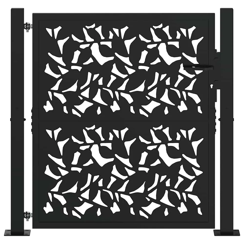 Poort met bladontwerp 105x106 cm staal zwart