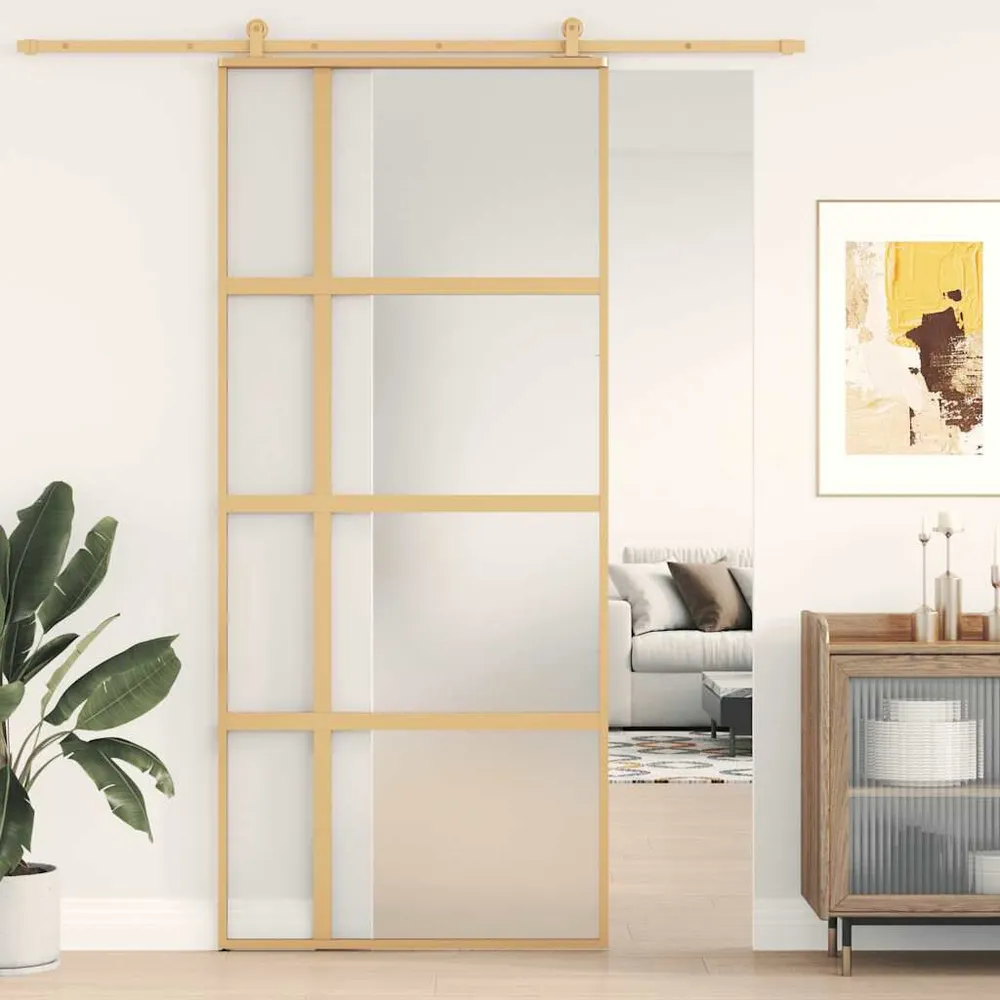 Schuifdeur 90x205 cm mat ESG-glas en aluminium goudkleurig