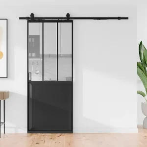Schuifdeur atelierstijl met rail, MDF en gehard glas, H205 x L93 cm, ARTISTO II