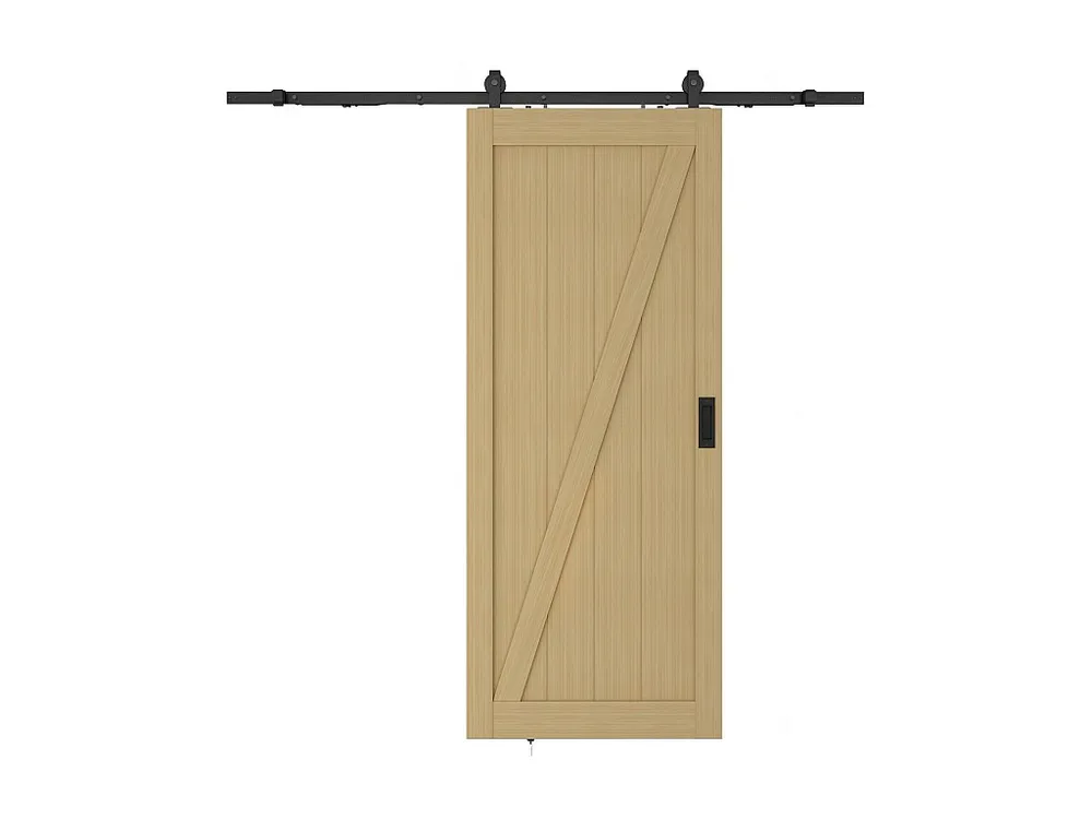 Schuifdeur met rails van hout en mdf, helder naturel, rustiek - H205 x L73 cm - BALERMA