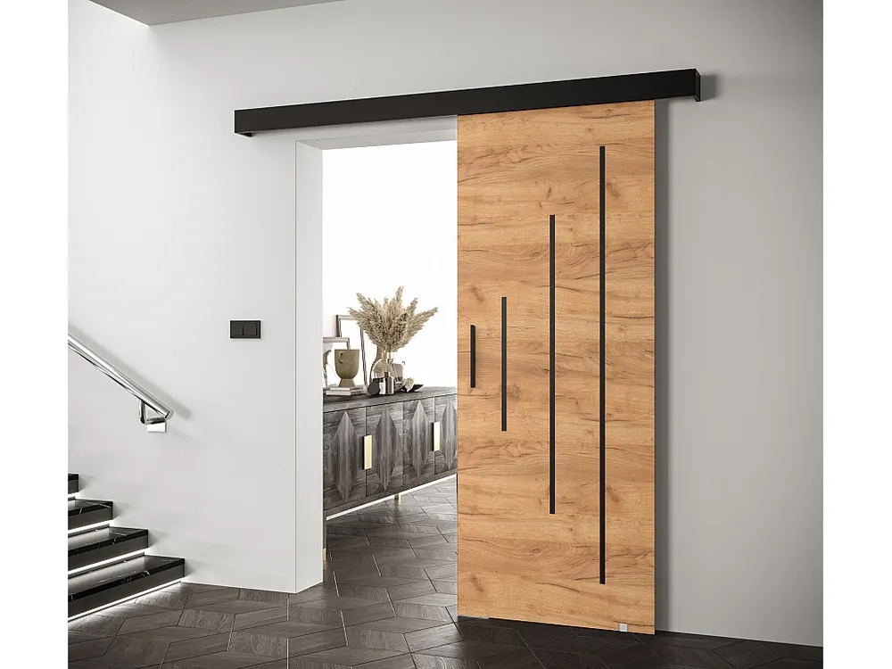 Schuifdeuren Salwador Y 90x204 cm (Eiken Kraft / Zwart / Zwart)