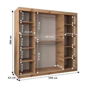 Sewilla kledingkast met schuifdeuren 200/200/62 2 deuren (wit/zwart)