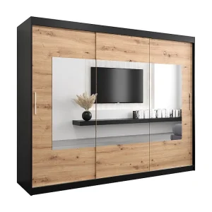 Torino kledingkast met schuifdeuren 200/250/62 3 deuren (zwart/artisan)