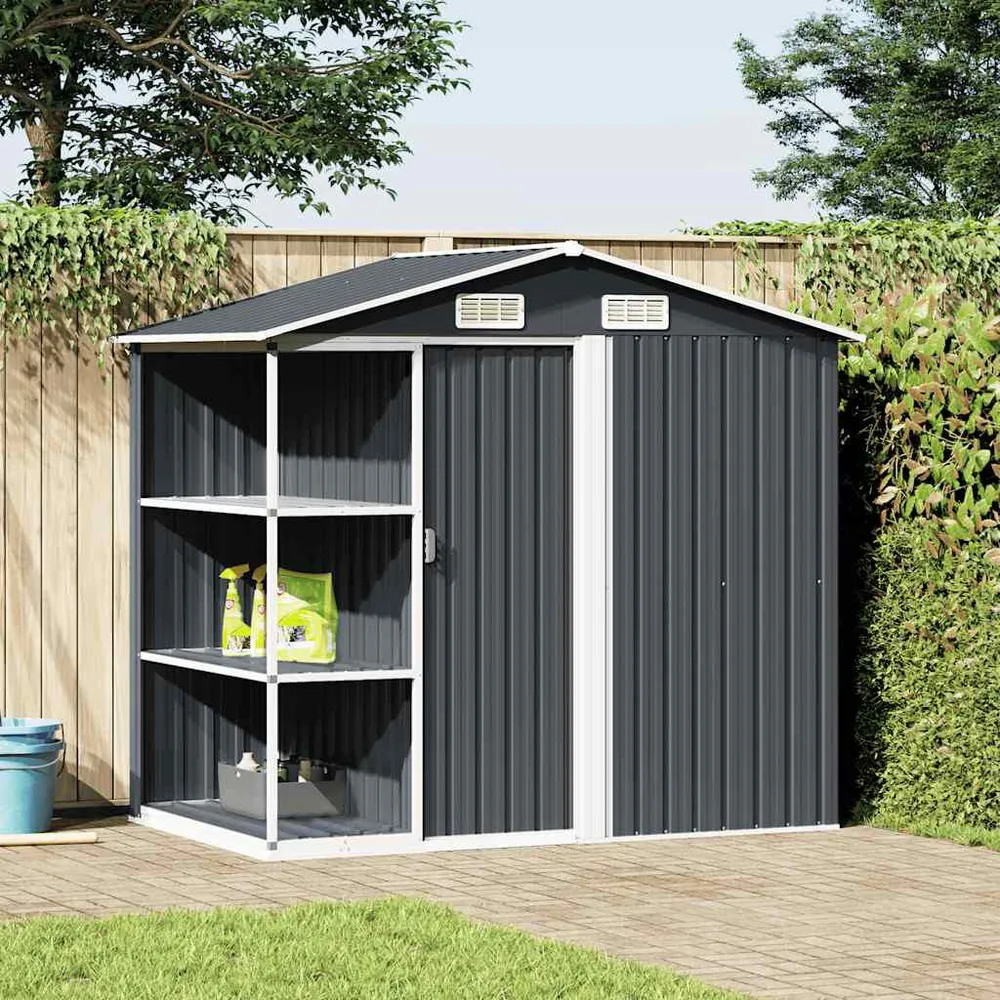 Tuinschuur met rek 205x130x183 cm ijzer antraciet