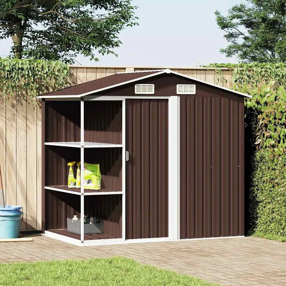 Tuinschuur met rek 205x130x183 cm ijzer bruin