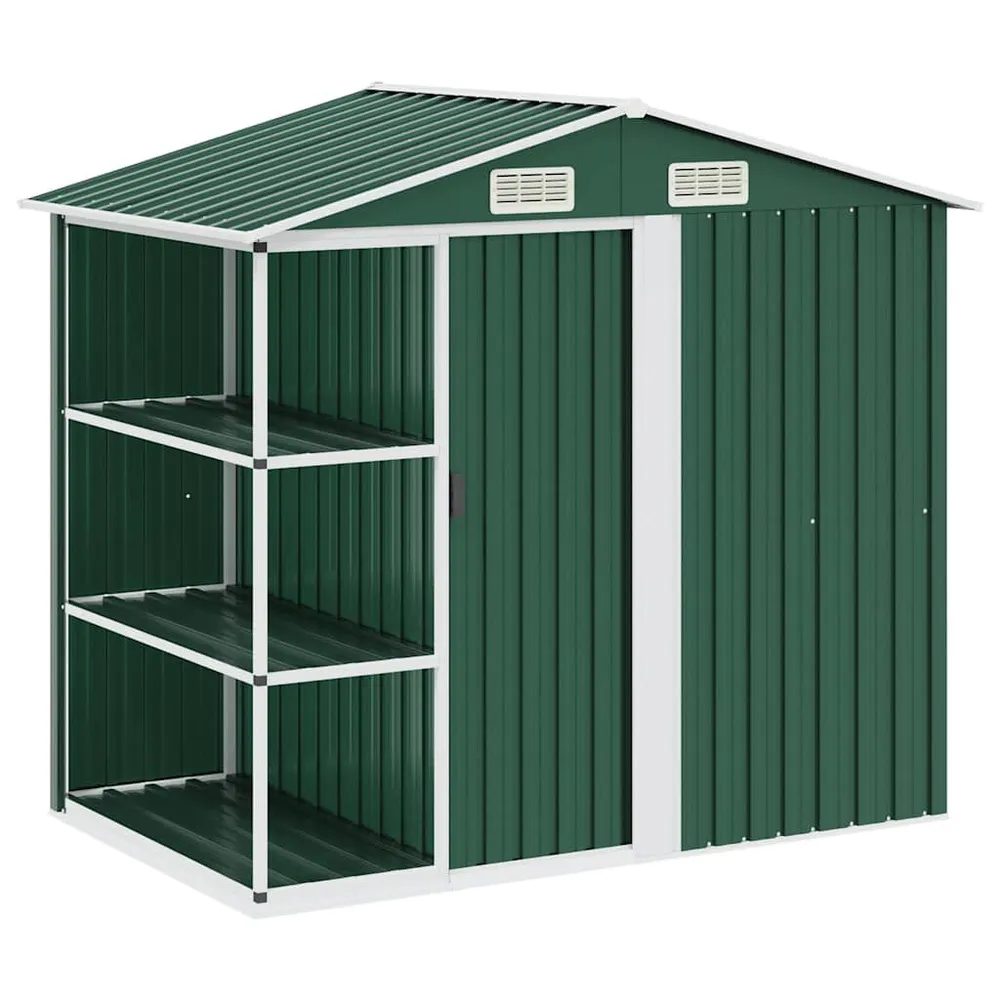 Tuinschuur met rek 205x130x183 cm ijzer groen