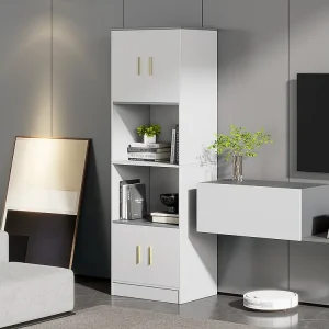 Vitrine met 4 deuren en 2 planken - 60 x 40 x 180 cm - Spaanplaat - Wit