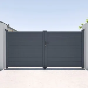 Vleugelpoort aluminium zonder doorkijk - L305 x H150 cm - Donkergrijs - NAZARIO