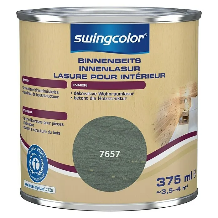 Professionele Kwaliteit swingcolor Houtbeits voor binnen - Mist grijs, 375 ml, Zijdemat