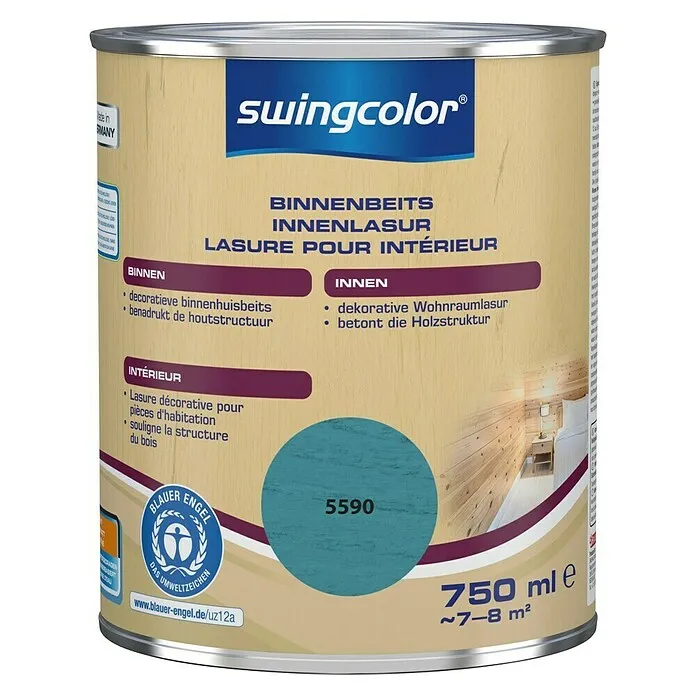 Sneldrogende swingcolor Houtbeits voor binnen - Opaal blauw, 750 ml, Zijdemat
