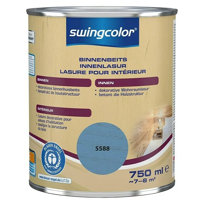 swingcolor Houtbeits voor binnen - Aquablauw, 750 ml, Zijdemat VOC-arm