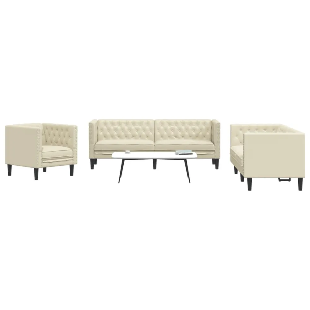 3-delige Loungeset Chesterfield-stijl kunstleer crèmekleurig