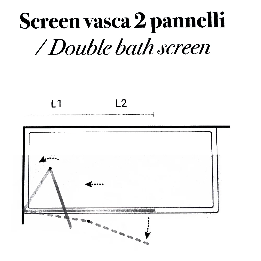 Bathtub wall two panels 120 cm kristalhelder 6 mm tempered glass model Ermes