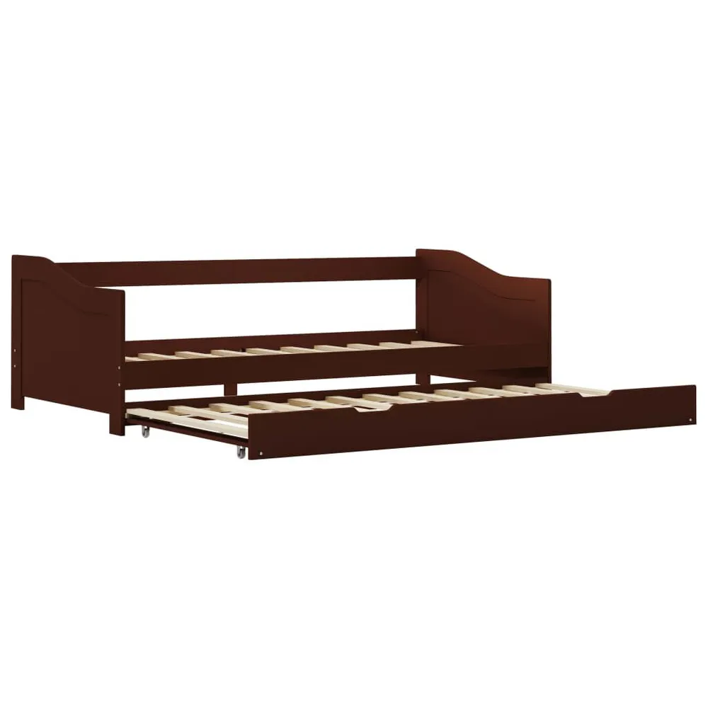 Bedbankframe uittrekbaar grenenhout donkerbruin 90x200 cm