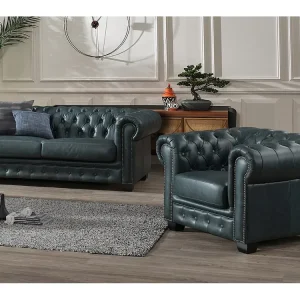Chesterfield zitbank 3 + 1 arrangeren BRENTON 100% buffelleer - Spaans groen - Koop online