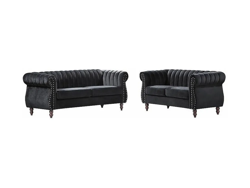 Driezits- en tweezits-Chesterfield-bank van zwart velours TRUMBO
