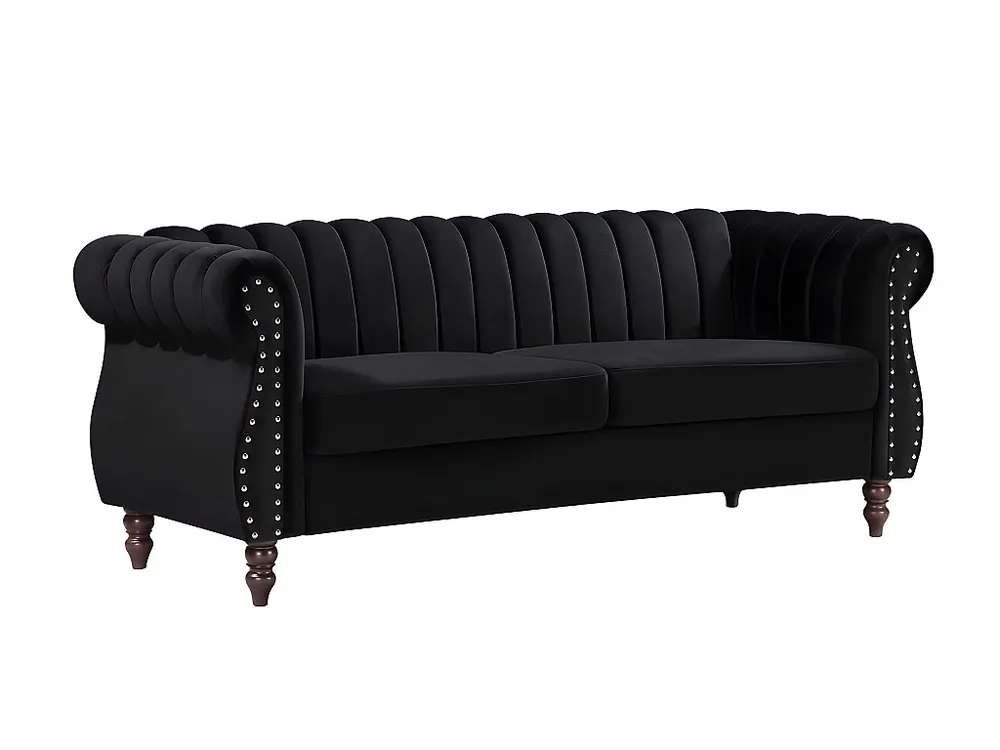 Driezits- en tweezits-Chesterfield-bank van zwart velours TRUMBO