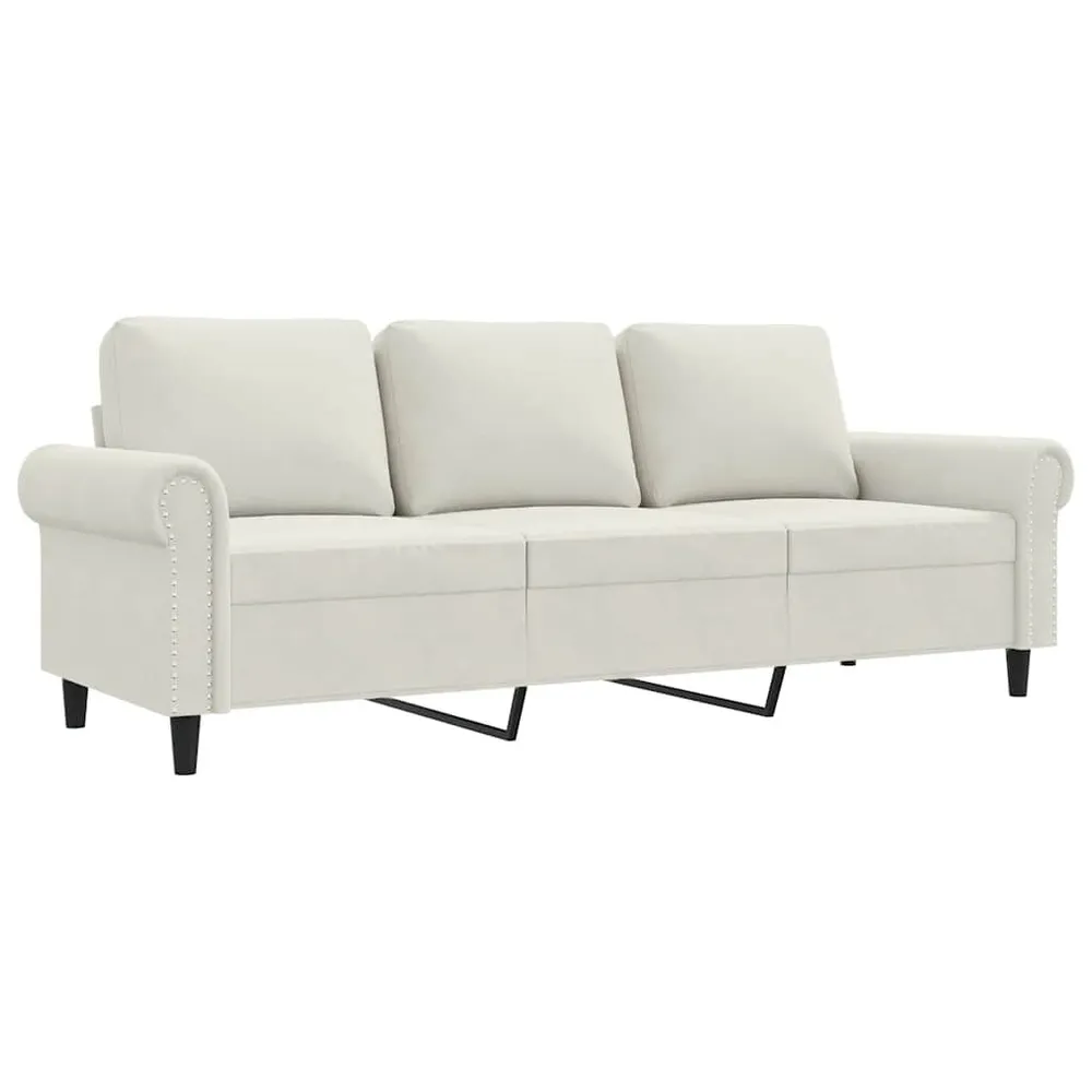 Driezitsbank 180 cm fluweel crèmekleurig