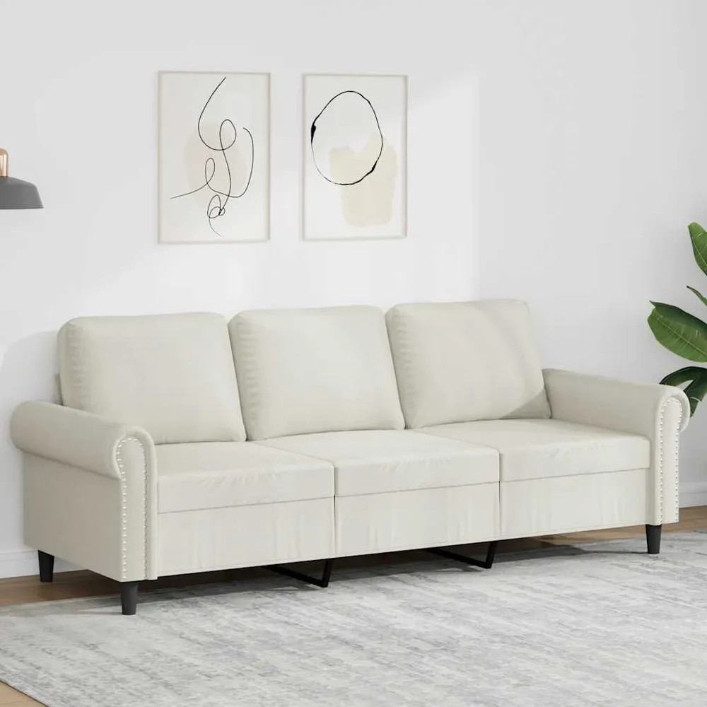 Driezitsbank 180 cm fluweel crèmekleurig