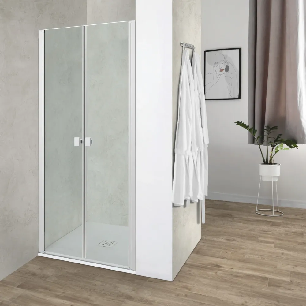 DSense shower enclosure duo hinged 140cm h200cm transparent glass chrome profiles