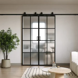 Dubbele hangende schuifdeur - Mat gehard glas - 2 x H205 x L93 cm - WILDEN II