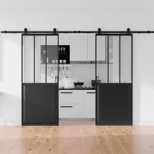 Dubbele schuifdeur met railbevestiging en gehard glas, 2 x H205 x L93 cm, ARTISTO II