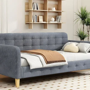 Gestoffeerd daybed 90x200 cm - linnen stof - Grijs
