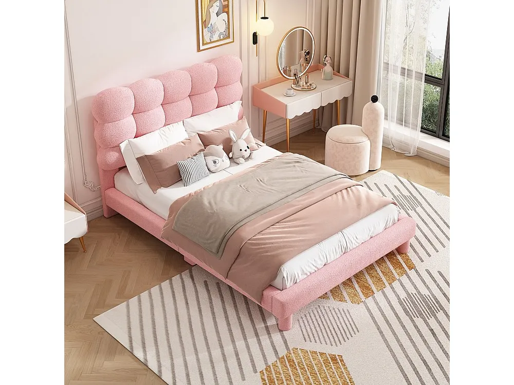 Gewatteerd tweepersoonsbed met Sherpa - 140x200 cm - Roze