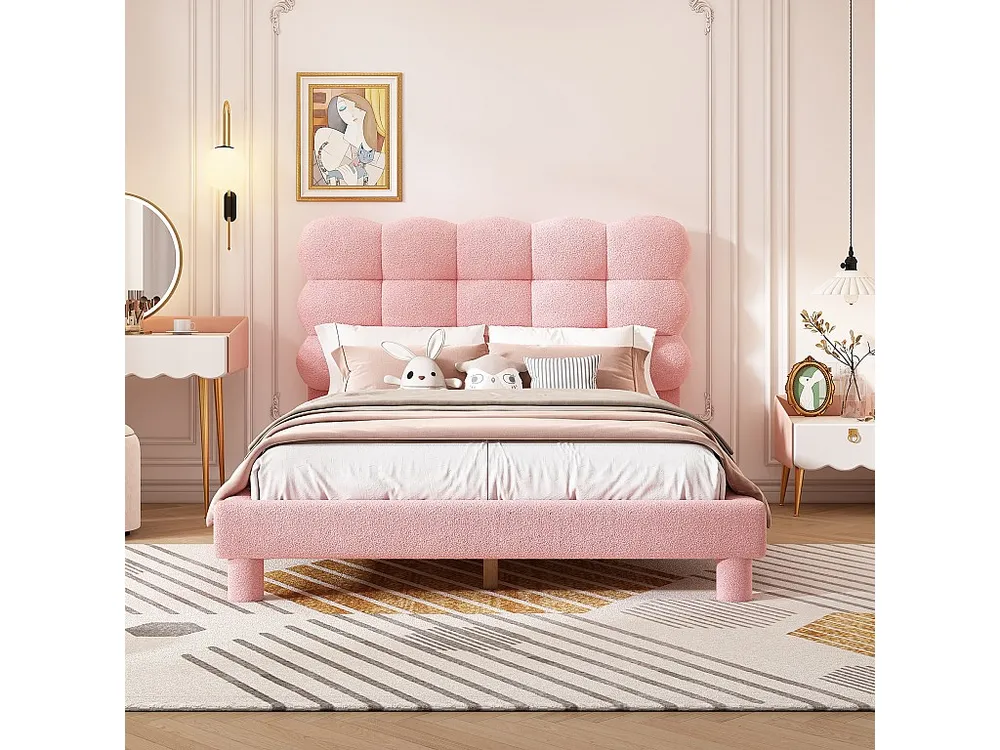 Gewatteerd tweepersoonsbed met Sherpa - 140x200 cm - Roze