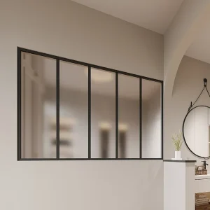 Glazen binnenraam van gepoederlakt aluminium en matglas – 150 x 105 cm – Zwart – BAYVIEW