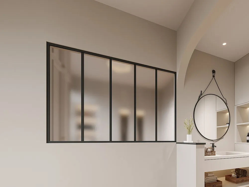 Glazen binnenraam van gepoederlakt aluminium en matglas – 150 x 105 cm – Zwart – BAYVIEW