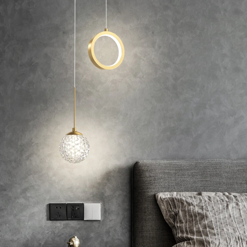 Glazen bol en ring LED-hanger Minimalistisch 2-lichts gouden sterrenhemel hanglamp voor slaapkamer