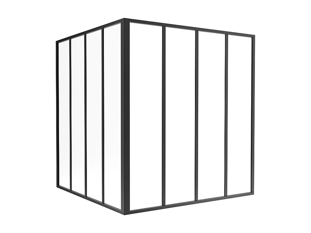Glazen hoekbinnenraam gepoederlakt aluminium – L120 x L120 x H130 – Zwart – BAYVIEW