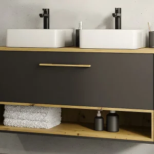 Hangend badkamermeubel met dubbele wastafel - Antraciet - 120 cm - YANGRA - Koop nu online