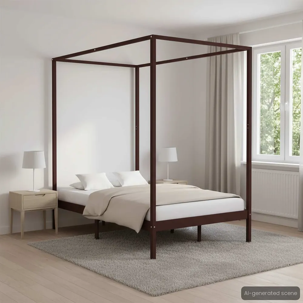 Hemelbedframe massief grenenhout donkerbruin 120x200 cm