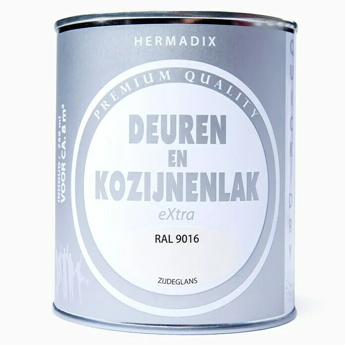 Hermadix Lak voor kozijnen en deuren toegevoegd - Wit, Zijdeglans, 750 ml, RAL 9016