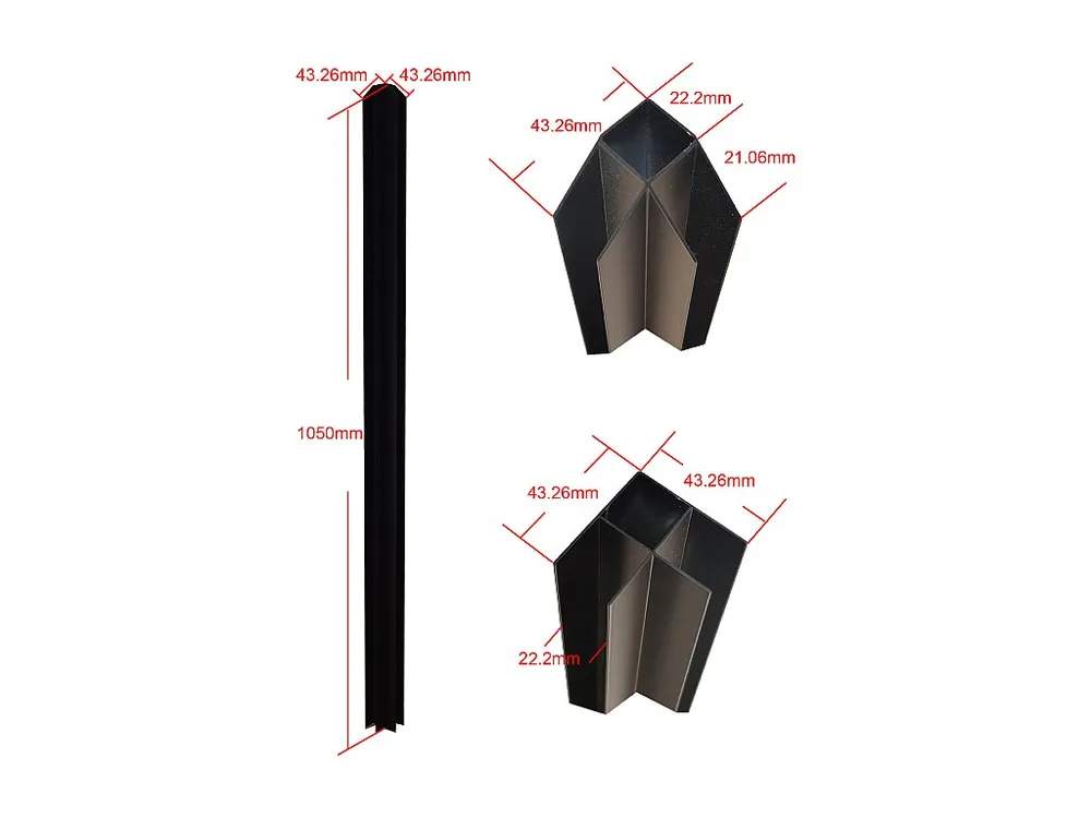 Hoekpaal voor werkplaatsraam van gepoedercoat aluminium 105 cm zwart BAYVIEW