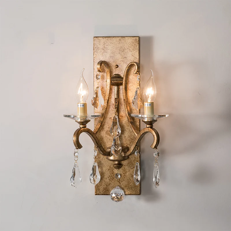 Metalen wandlamp met 2 koppen, nostalgisch stijl, donkerpaars/helder, open bolwandlamp met kristallen deco en rechthoekige...