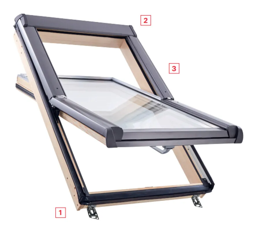 Roto renovatie dakramen - Designo 4-pans - hout / wit gelakt