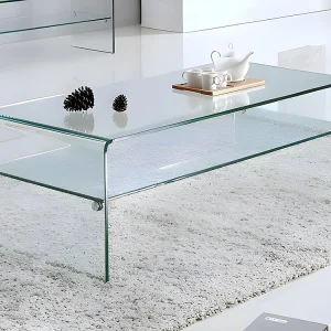 Salontafel STILEOS - Dubbele plaat - Gebogen gehard glas