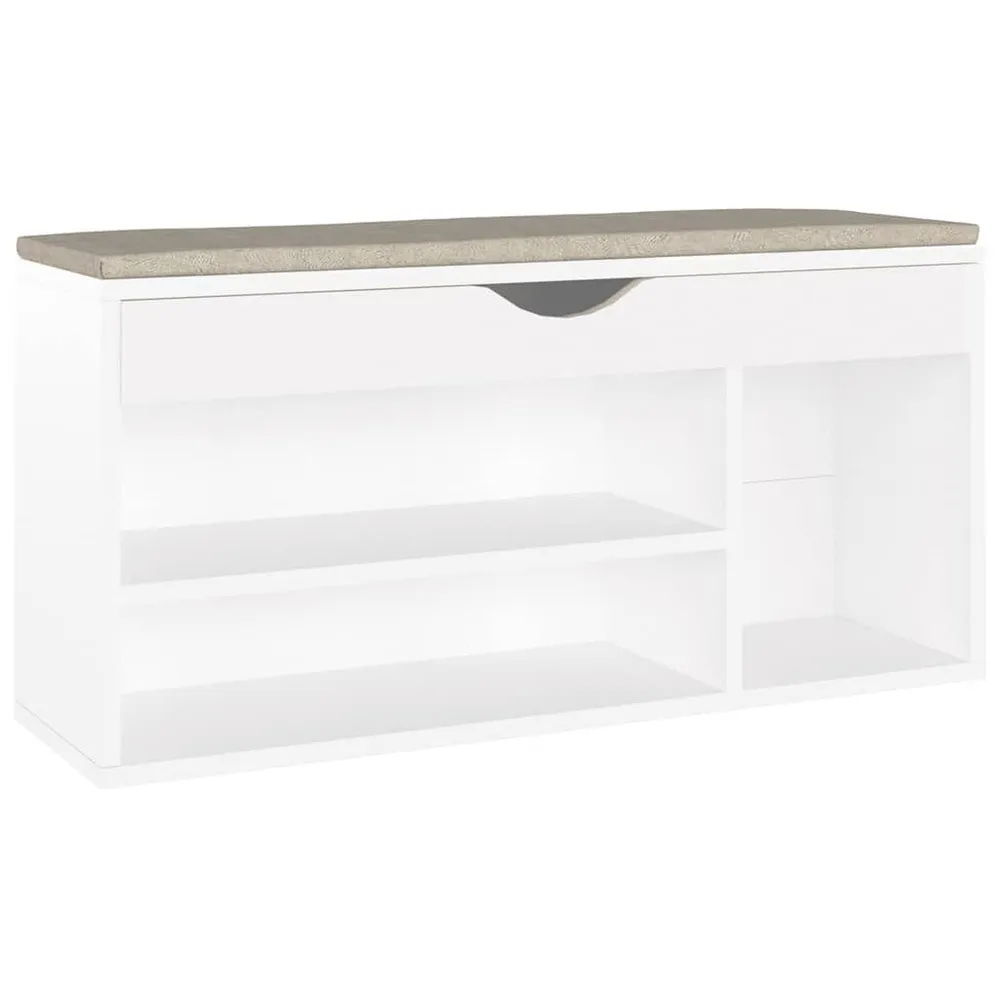 Schoenenbank met kussen 104x30x49 cm bewerkt hout wit