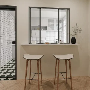 Schuifraam van gehard glas en gepoedercoat zwart aluminium 120 x 105 cm RAVENA