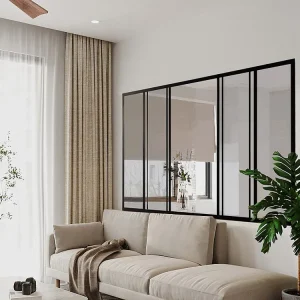 Schuifraam van gehard glas en gepoedercoat zwart aluminium 180 x 130 cm RAVENA