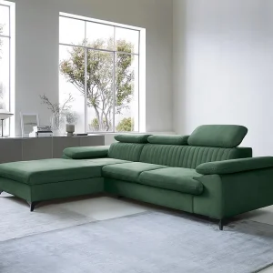 Slaapbank met hoek links van groen velours SAMARA