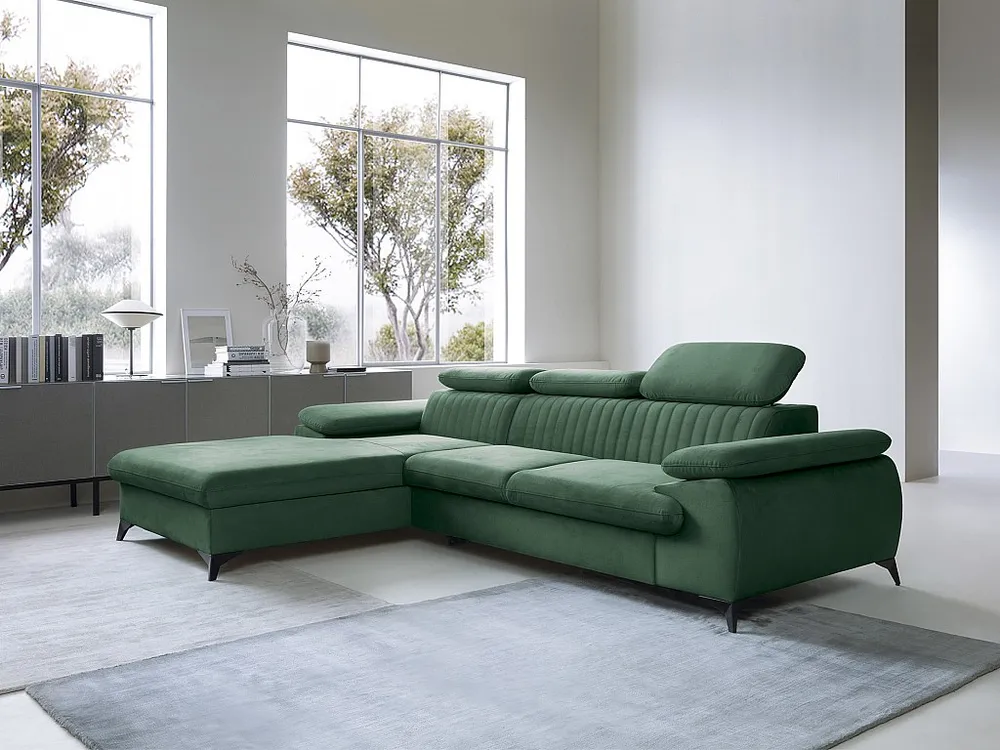 Slaapbank met hoek links van groen velours SAMARA