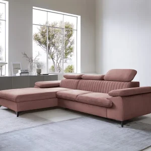 Slaapbank met hoek links van roze velours SAMARA